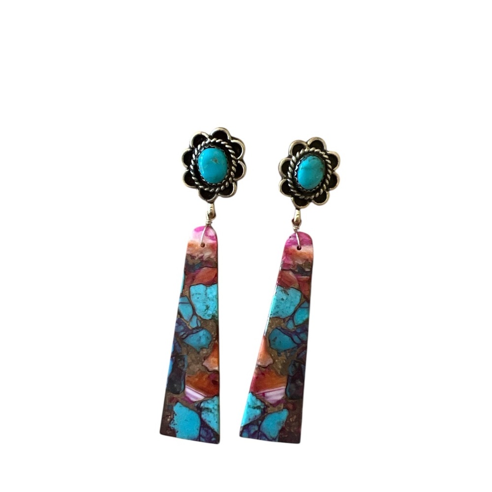 Sterling Silver Turquoise and Multicolor Gemstone Dangle Earrings